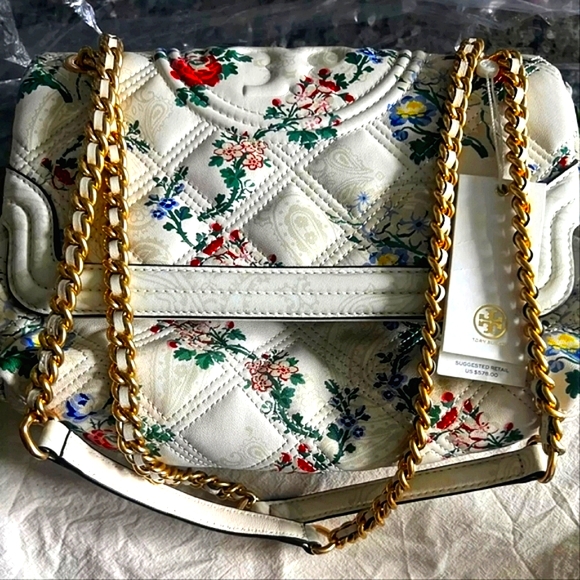 NWT ~Tory Burch Fleming Soft Convertible Shoulder Bag French Paisley Floral - Picture 1 of 12